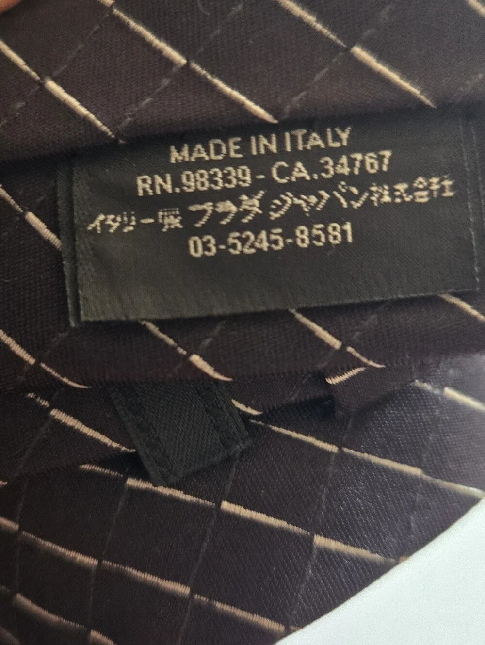 PRADA Made in Italy 100% Silk Black Geometric Stripe Tie